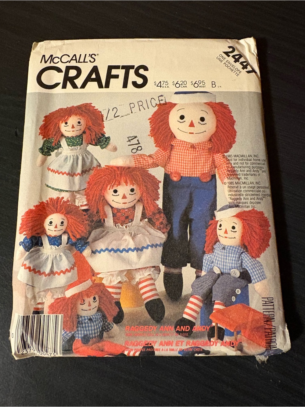 McCall's Raggedy Ann & Andy Rag Dolls Sewing Pattern Contemporary Original 2447